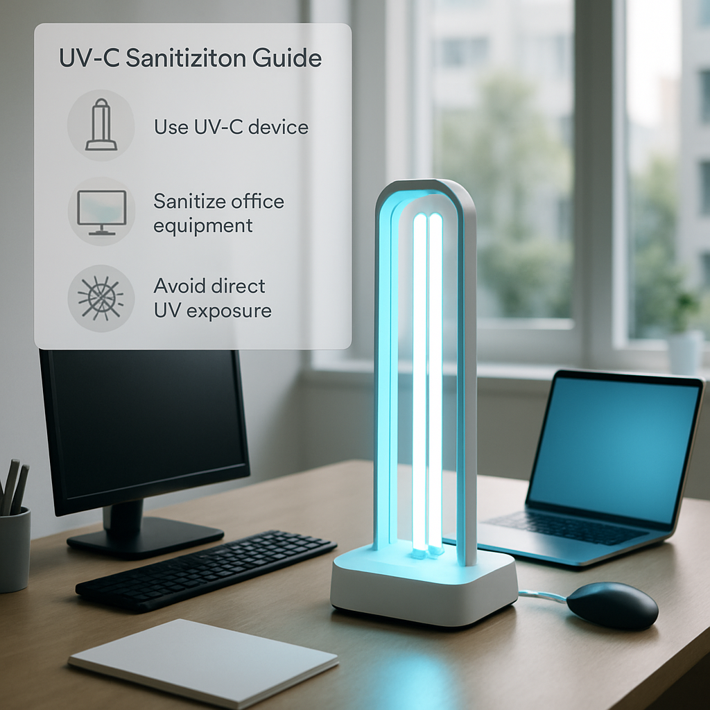 UV-C Safety Basics UV sanitizing office equipment scene